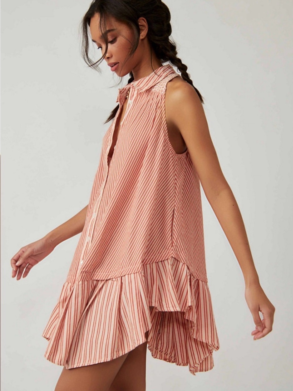 Free People Cream and Coral Striped Knit Top
